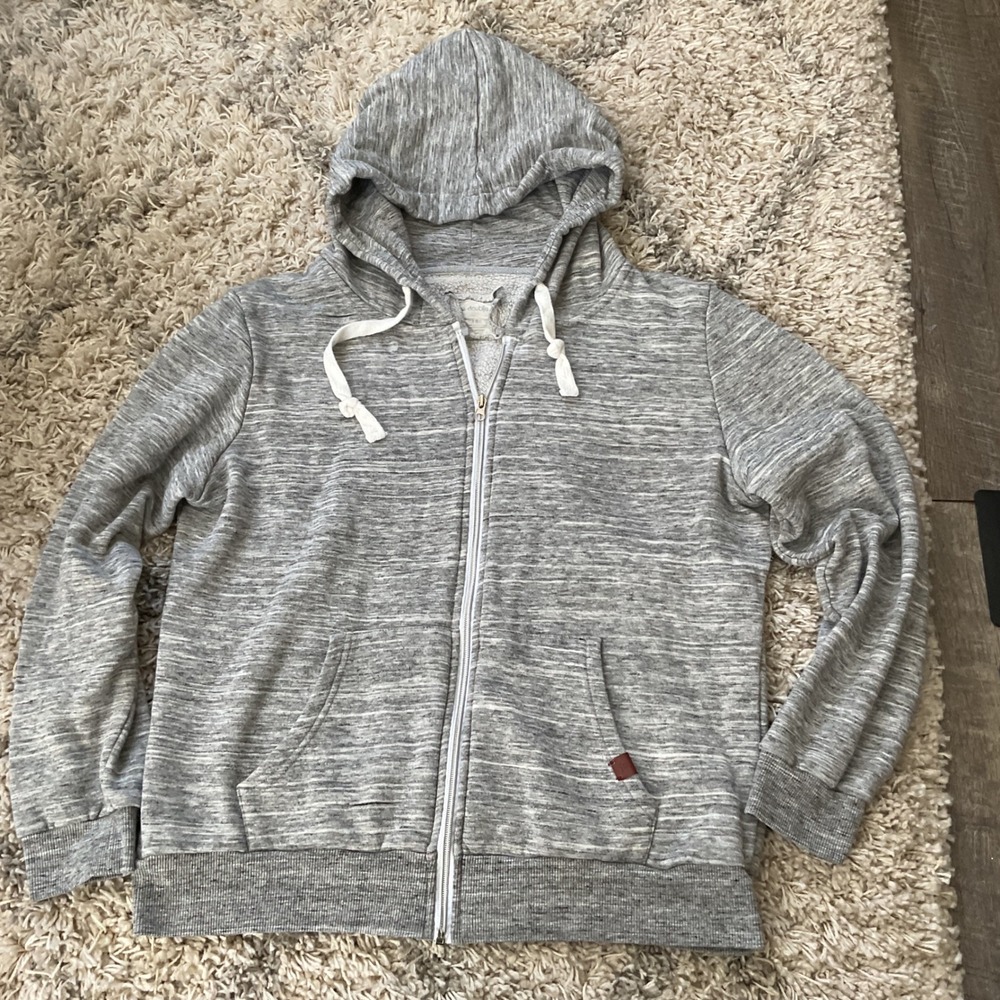 Doublju Mens Full Zip Hoodie Heather Grey Space Dye Fleece Sweatshirt‎ XL